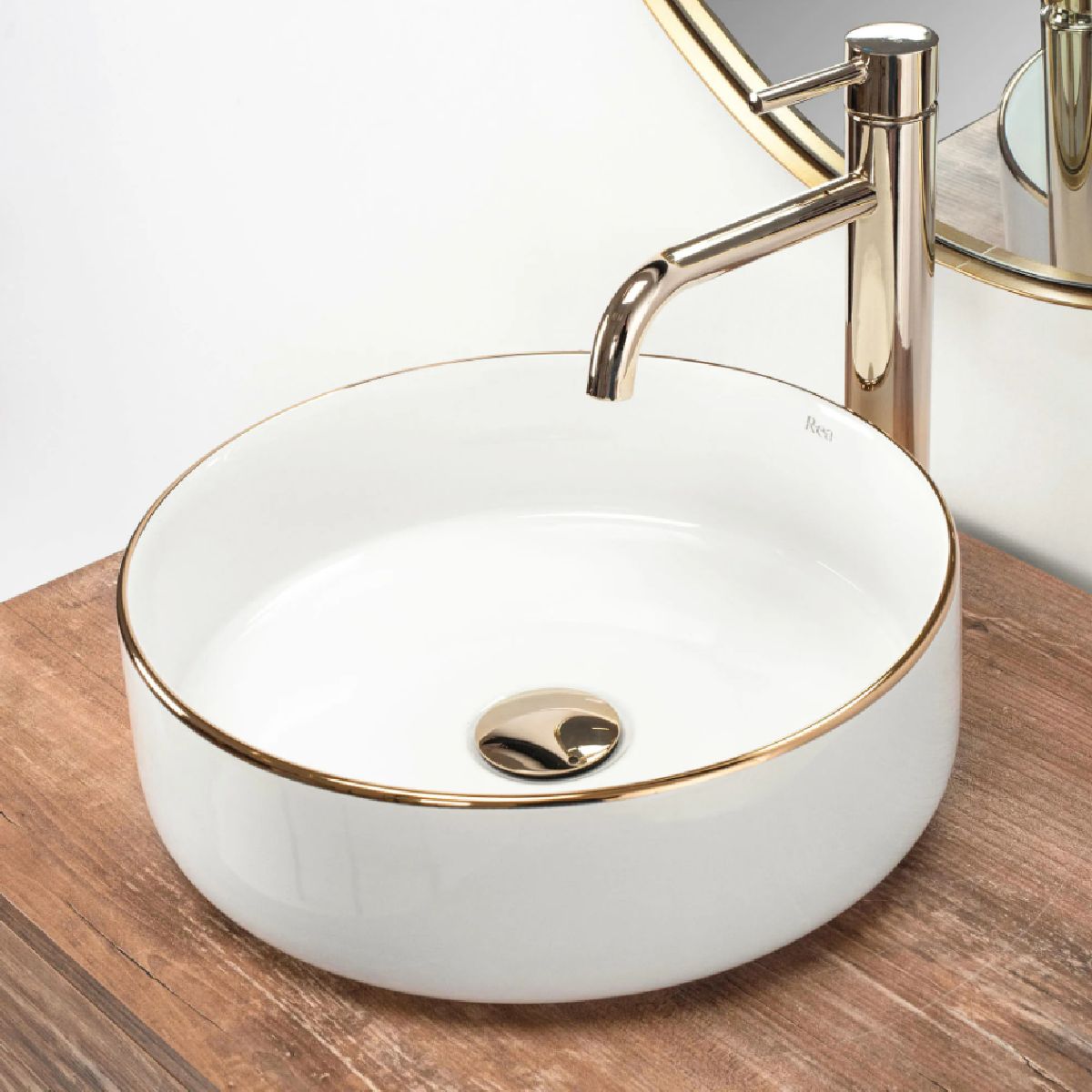 Rea Sami umywalka 36 cm nablatowa okrągła biały/złoty REA-U6758 - Wysyłka w 24h