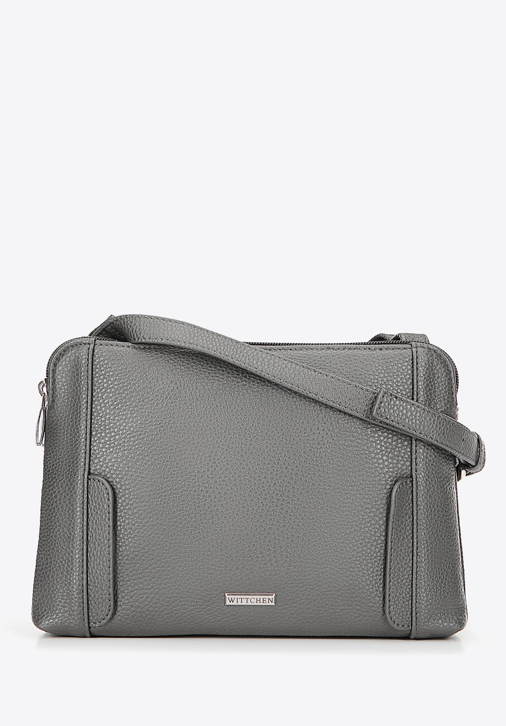 Damska torebka crossbody dwukomorowa szaro - srebrna