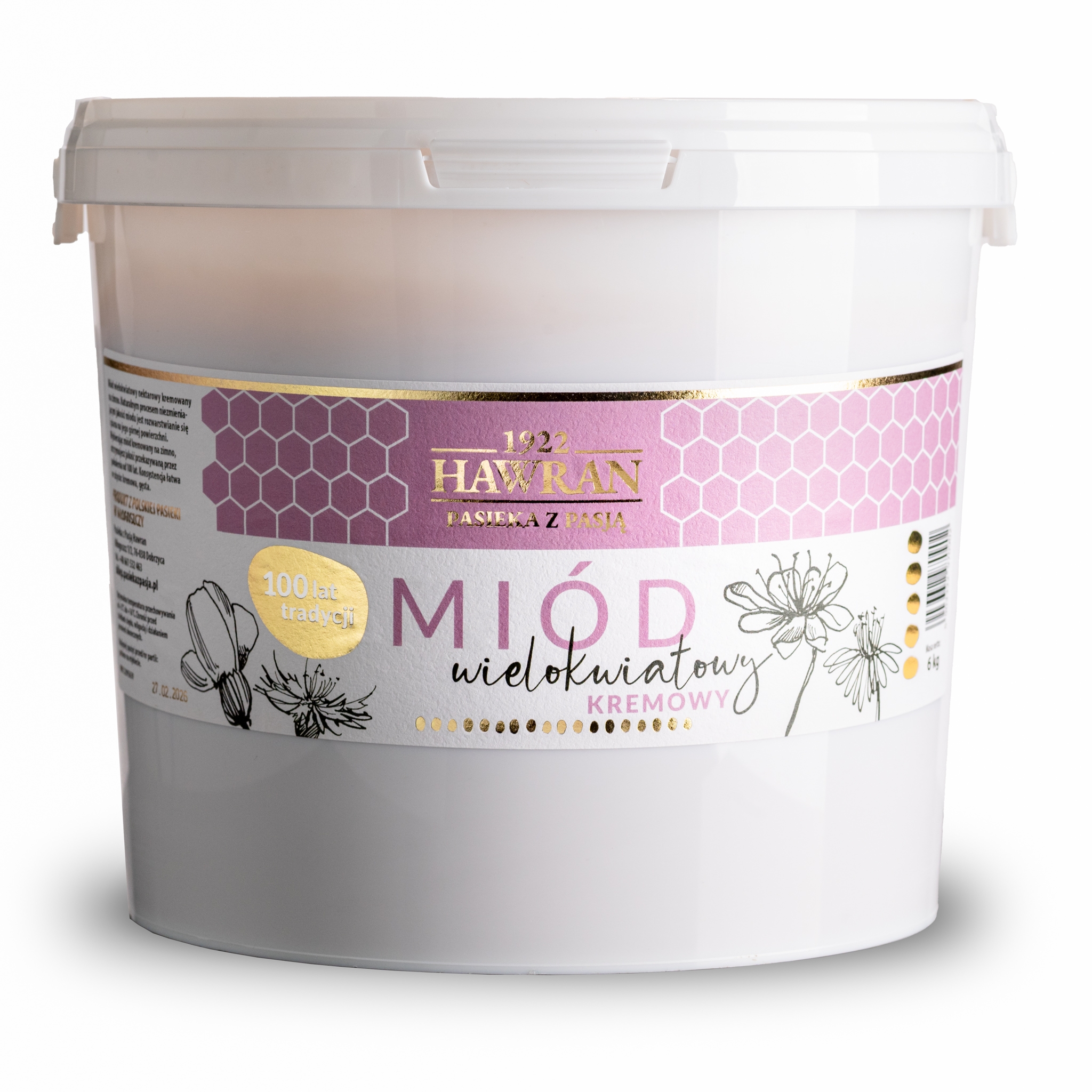 Miód wielokwiatowy kremowy w wiadrze 6kg 4x 6000g - Pasieka z Pasją Hawran