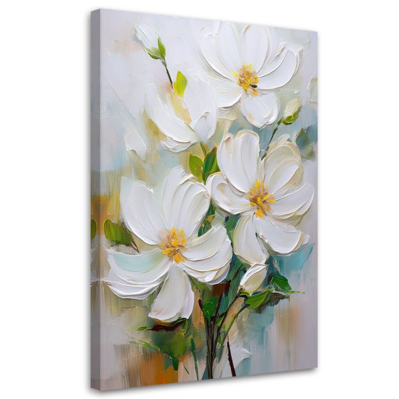 Obraz na płótnie Feeby Białe Malowane Kwiaty Natura 60x90cm 1szt