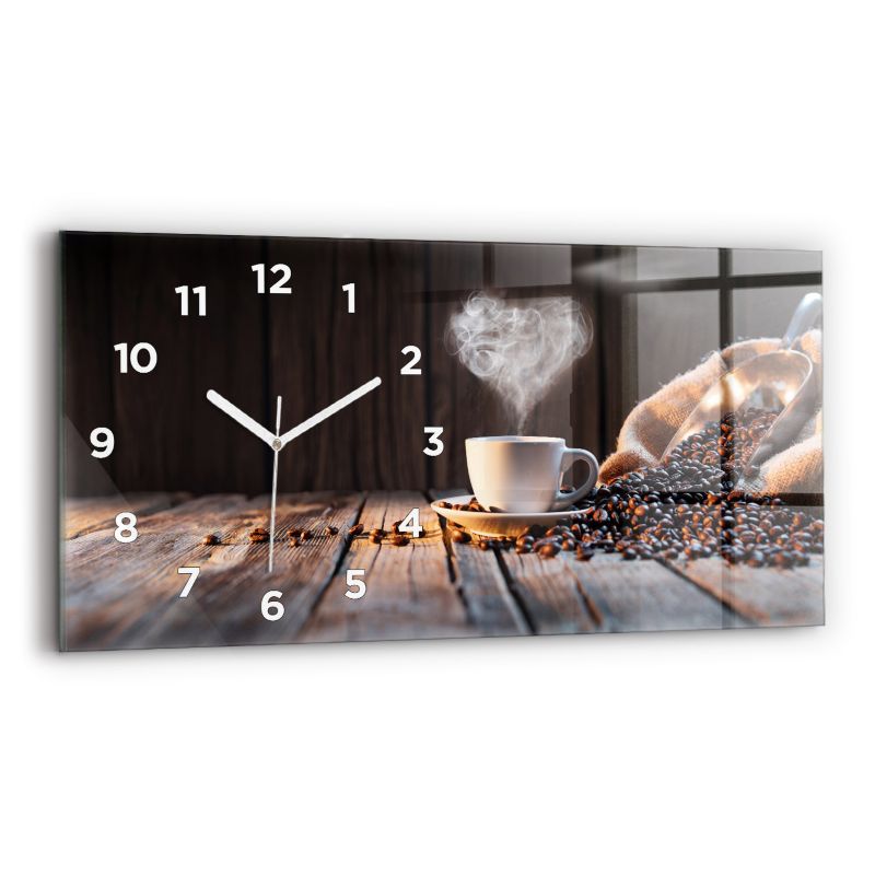 Zegar Wallfluent 60x30 cm Filiżanka kawy Szklany z białymi wskazówkami 1 szt.