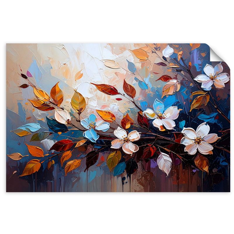Plakaty samoprzylepne do salonu sypialni Feeby Kolorowe Liście Kwiaty imitacja farby olejnej 30x20cm 1szt
