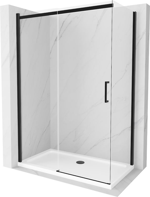 Kabina prysznicowa Mexen Omega rozsuwana 130 x 70 cm transparent czarna + brodzik Flat biały