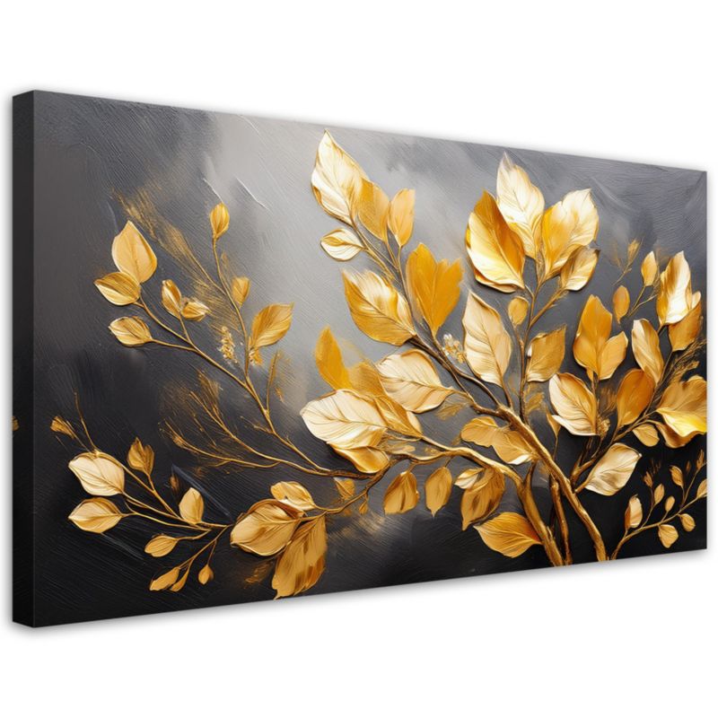 Obraz na płótnie do salonu Feeby Złote Liście na szarym Tle 120x60cm 1szt