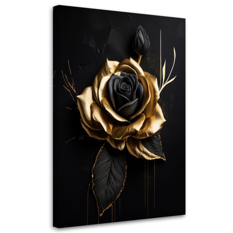 Obraz na płótnie Feeby Złota Róża na czarnym tle 80x120cm 1szt