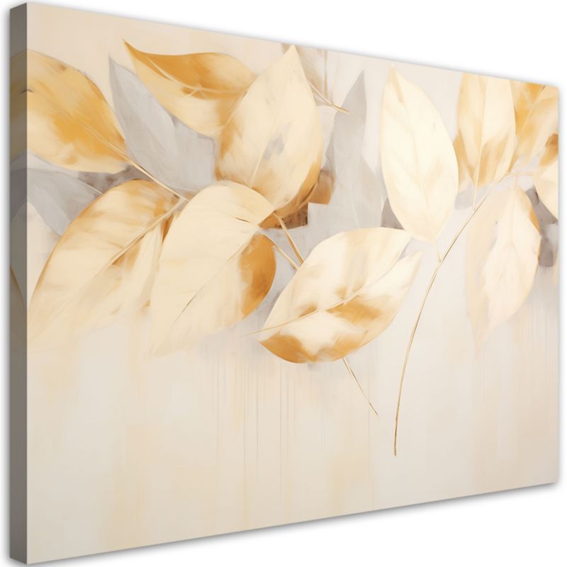 Obraz do salonu sypialni Feeby Beżowo żółte liście gałązki scandi boho 90x60cm 1szt
