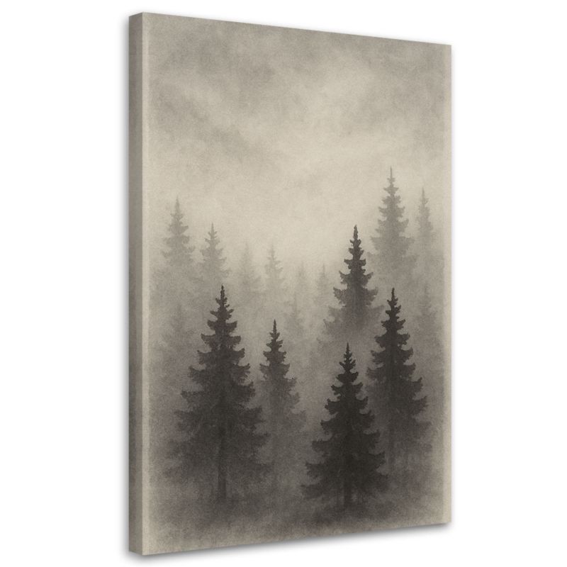Obraz Japandi Feeby Las Drzewa Mgła Szarość Akwarela 70x100cm 1szt