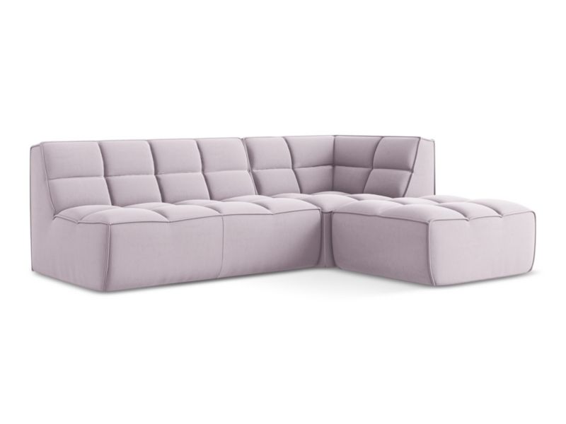 Modułowy narożnik uniwersalny Makamii Kalai z tkaniny welwetowej 258x178 cm lawendowy 1 szt.