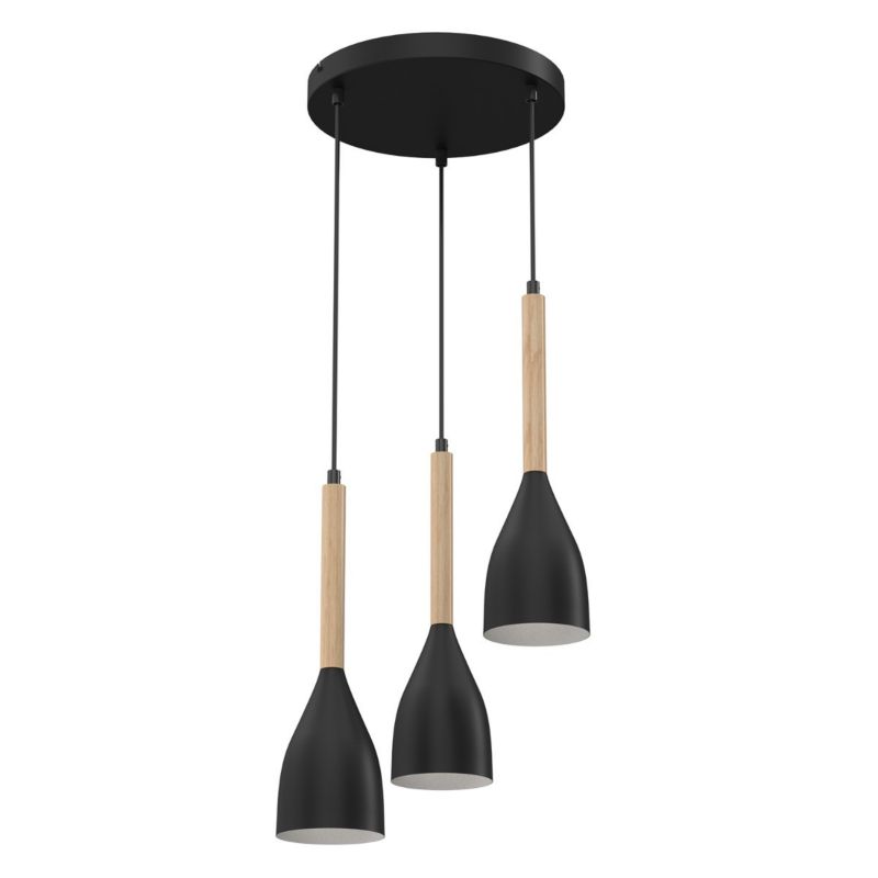 Lampa wisząca Luminex Muza czarny matowa-jasne drewno wym: 110 x 38 x 38 cm 3xE27 x 15W 1 szt.