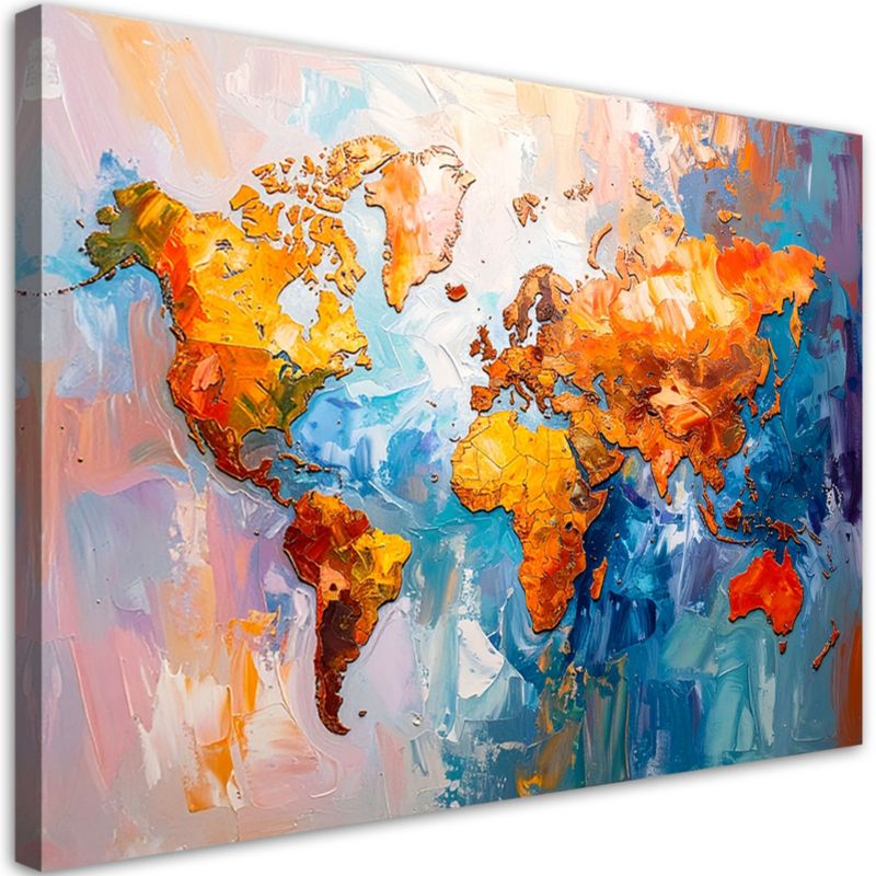 Obraz do salonu biura nowoczesny Feeby Kolorowa Mapa Świata 100x70cm 1szt