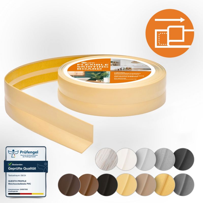 Listwa wykończeniowa PCV 15x15mm, QUEST, samoprzylepna, elastyczna, miękka taśma dekoracyjna, krem, 15m