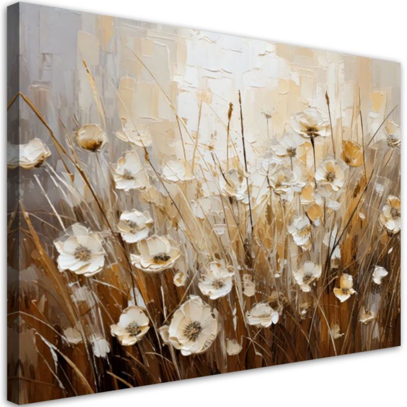 Obraz do salonu sypialni jak malowany Feeby Polne beżowe kwiaty Abstrakcja 90x60cm 1szt