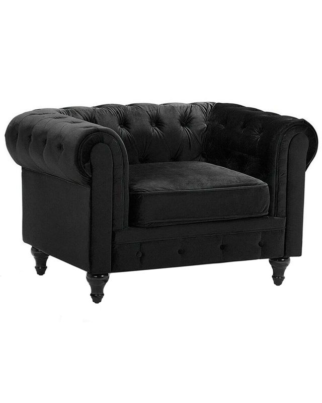 Fotel Chesterfield Welur Czarny 1 szt.