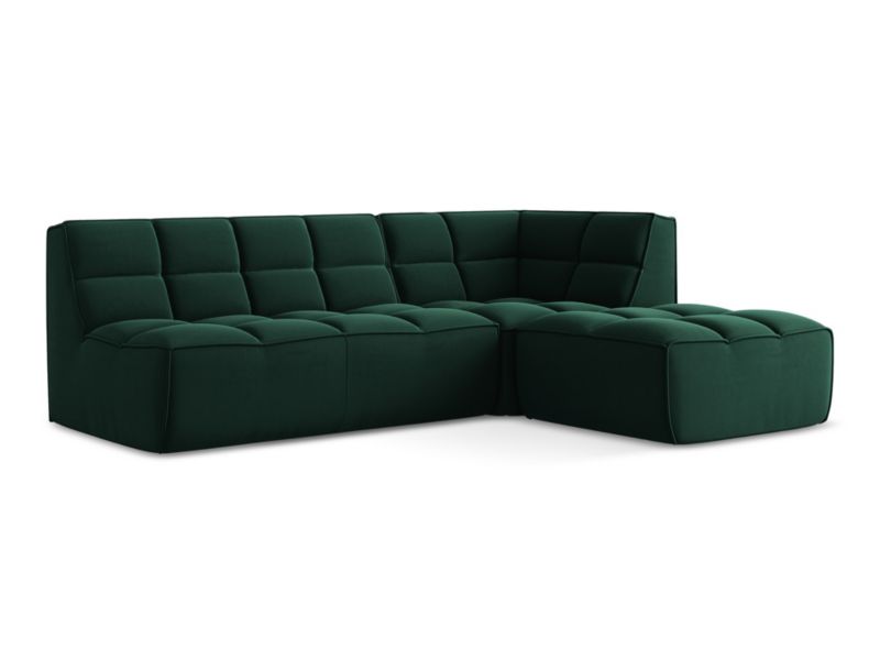 Modułowy narożnik uniwersalny Makamii Kalai z tkaniny welwetowej 258x178 cm butelkowa zieleń 1 szt.