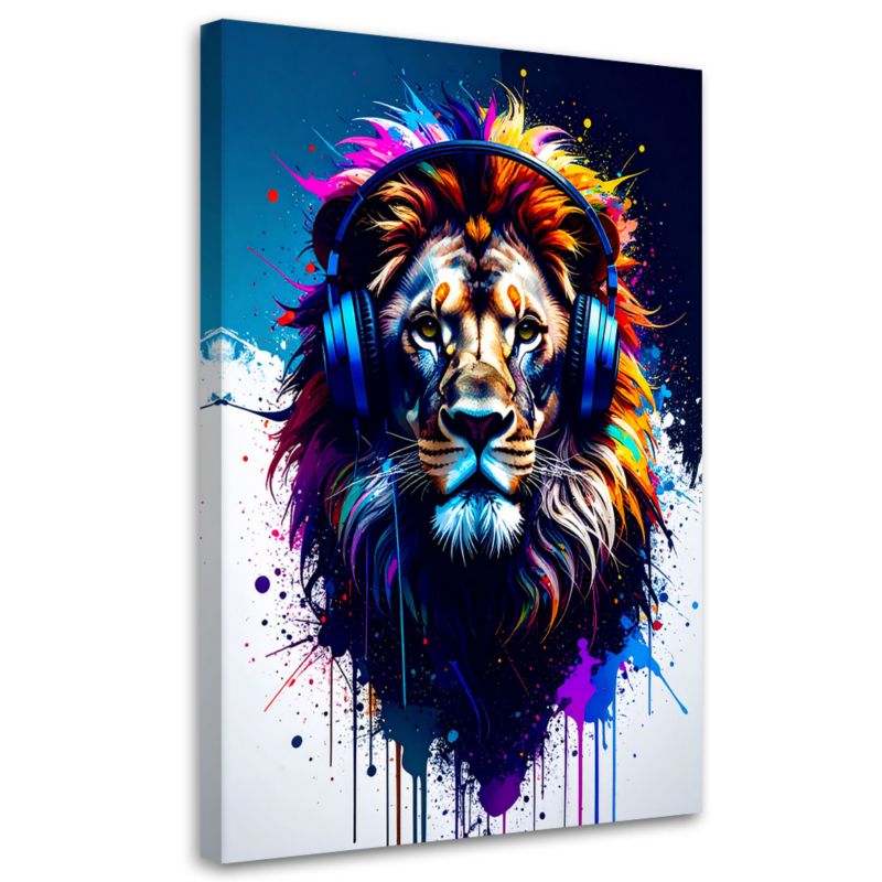 Obraz młodzieżowy Feeby DJ Lew w słuchawkach Muzyka Kolorowy 70x100cm 1szt