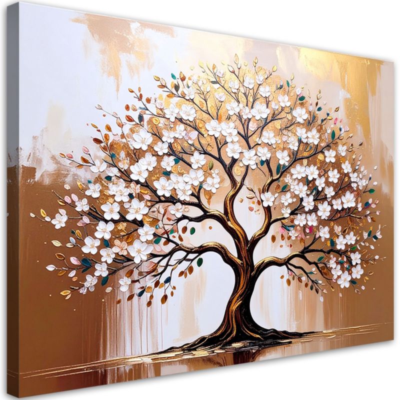 Obraz nowoczesny do salonu sypialni Feeby Drzewo Życia Kwiaty Beżowy 100x70cm 1szt