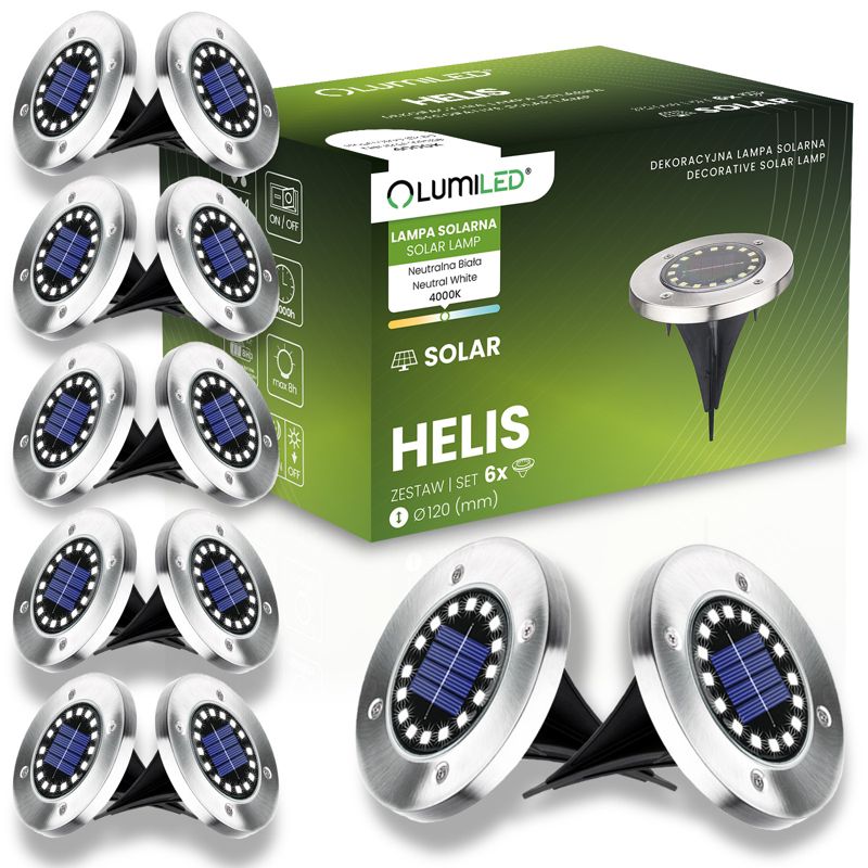 Lampki Solarne Lumiled Ogrodowe LED Wbijane Dyski Dogruntowe 4000K IP44 12 szt.