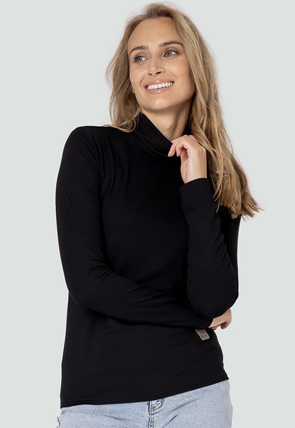 ROLLKRAGENPULLOVER aus Viskose-Strick - schwarz
