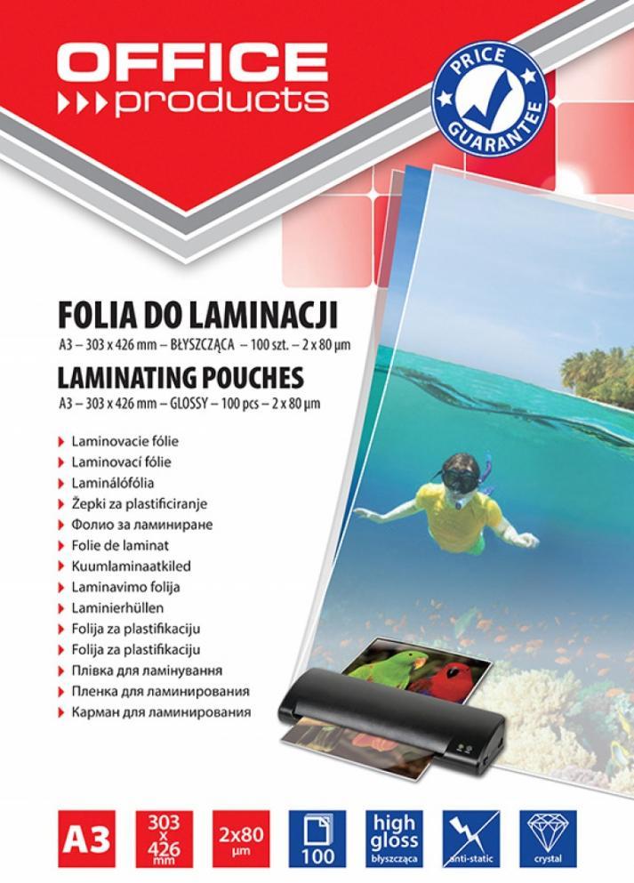Folia do laminowania Office Products, 303x426mm, A3, 2x80 μm, antystatyczna, 100 sztuk