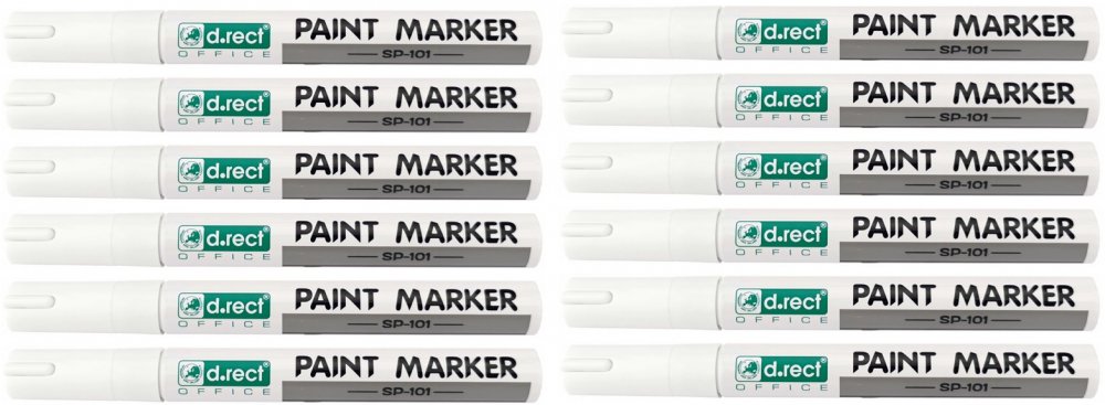 12x marker olejowy D.Rect, Sipa 101, okrągła, 2-4.5mm biały