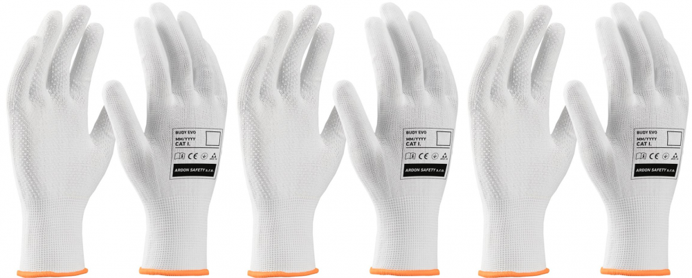 3x Rękawice robocze Ardon Buddy Evo A9222/06, tkaninowe, nakrapiane, rozmiar 9, biały