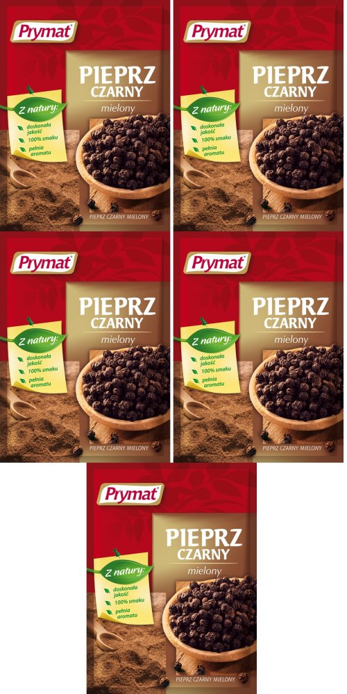 5x Pieprz czarny mielony Prymat, 20g