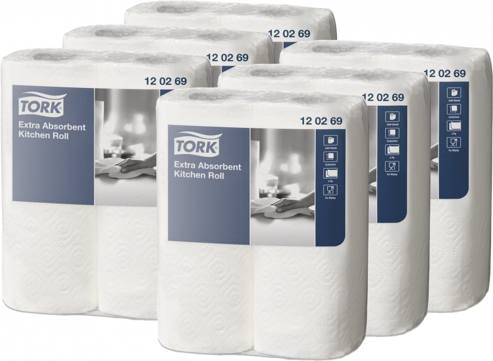 6x Ręcznik papierowy kuchenny Tork 120269, 2-warstwowy, w roli, 2x15.36m, 2 rolki, biały