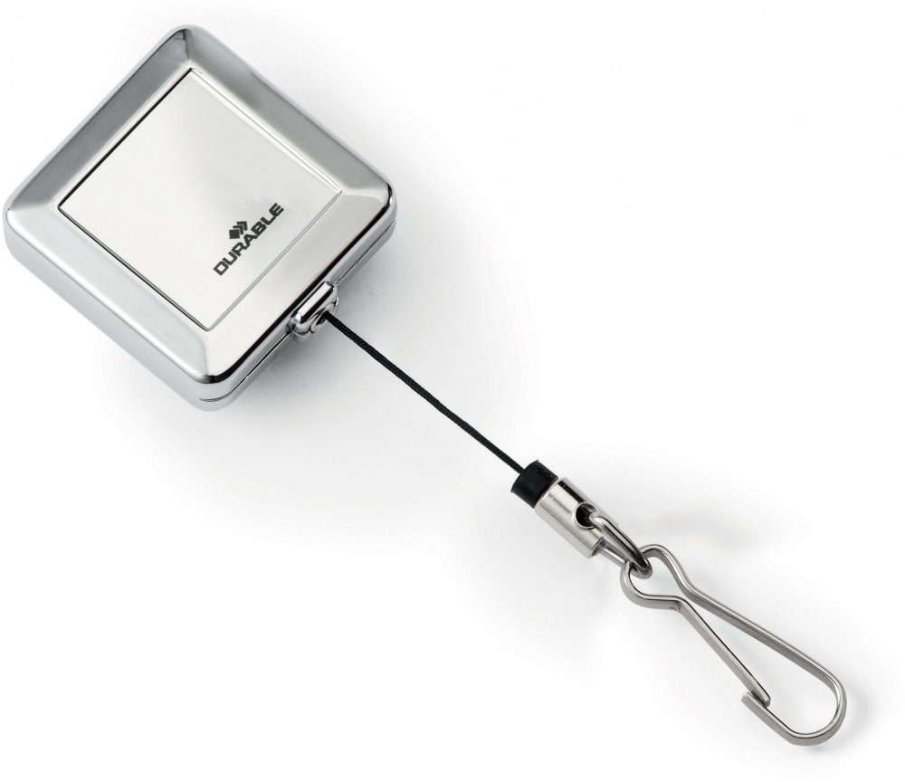 Mechanizm ściagający Durable Jojo Chrome Quadro, z karabińczykiem, linka 80 cm, 1 sztuka, srebrny