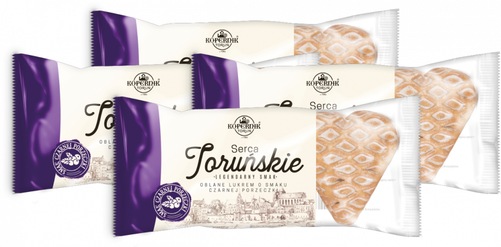 4x Pierniki Kopernik Serca Toruńskie, czarna porzeczka, 120g