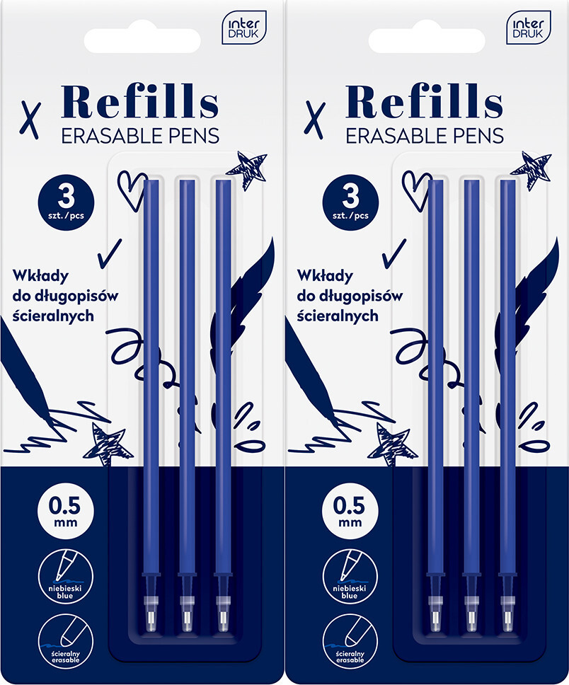 2x Wkłady do długopisów ścieralnych Interdruk, 0.5mm, 3 sztuki, niebieski