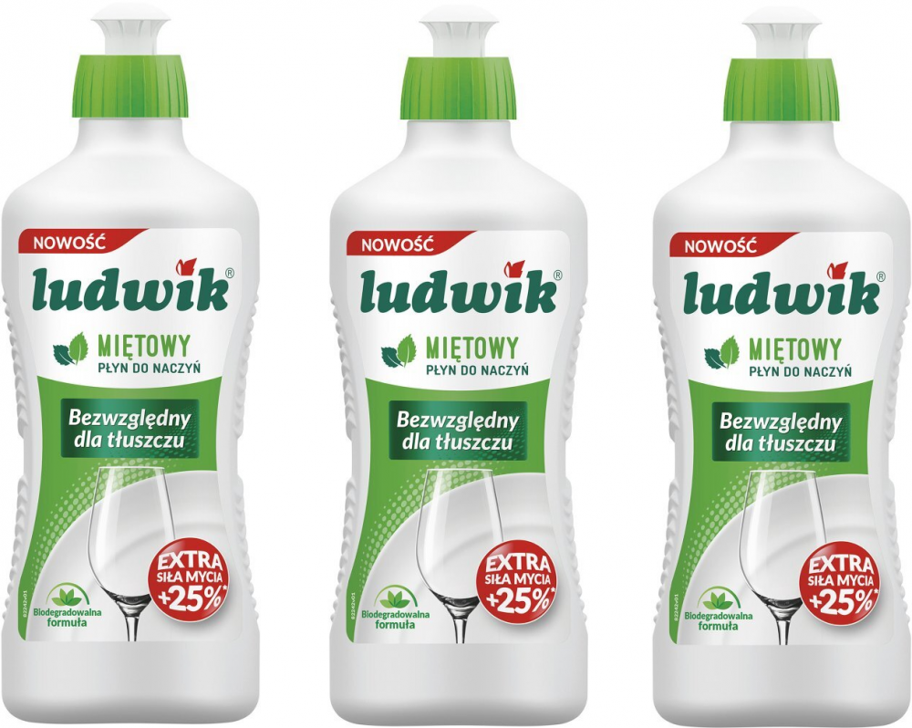 3x płyn do naczyń Ludwik, miętowy, 450g