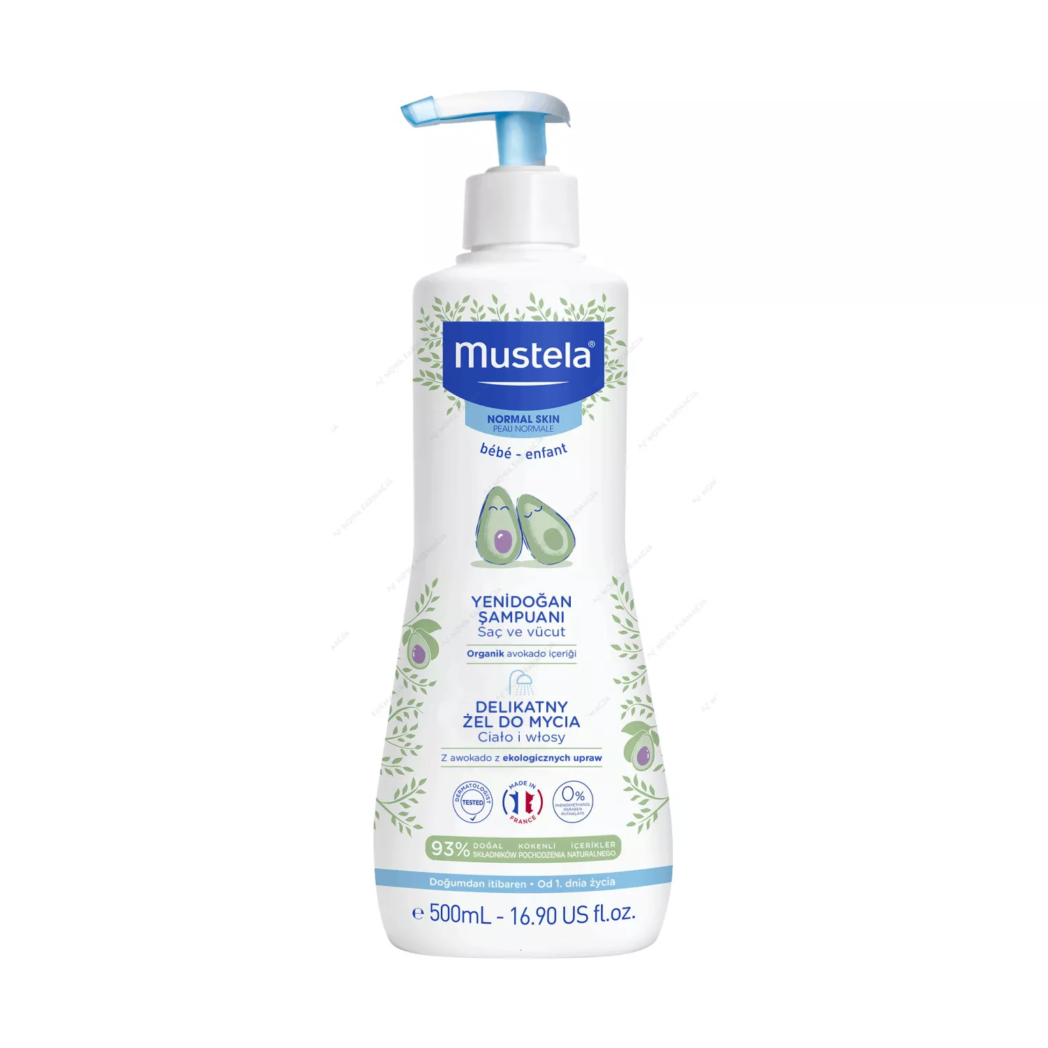 Mustela bebe-enfant - delikatny żel do mycia głowy i ciała dla niemowląt, 500ml