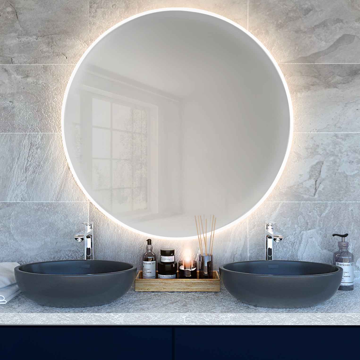 Smartwoods Bright lustro 70 cm okrągłe z oświetleniem LED białe barwa ciepła