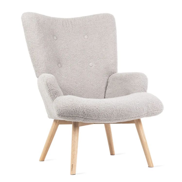 Fotel Homla tapicerowany MOSS w tkaninie TEDDY BOUCLÉ jasnoszary 1 szt.