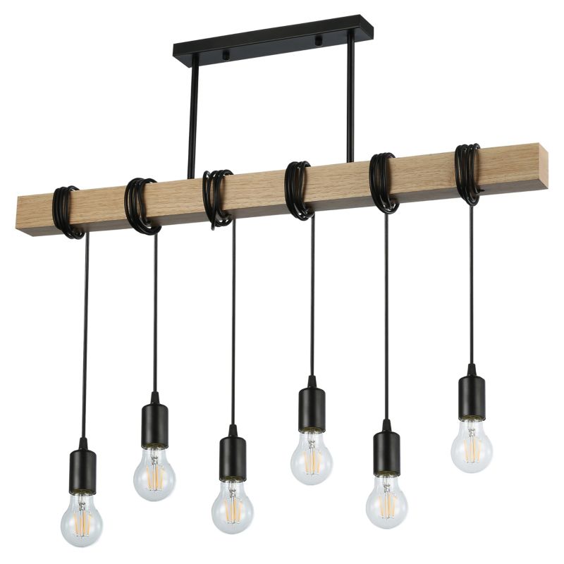 Lampa wisząca sufitowa MasterLED Nido 6x LED E27 żyrandol zwis 150 cm IP20 czarna + drewno 1 szt.