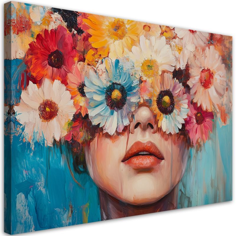 Obraz na płótnie Feeby Kobieta z kolorowymi kwiatami na głowie 120x80cm 1szt