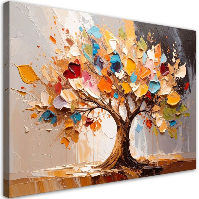 Obraz do salonu nowoczesny Feeby 3D Kolorowe Drzewo Życia imitacja farby 90x60cm 1szt