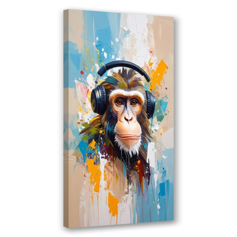 Obraz nowoczesny młodzieżowy Feeby Małpa w słuchawkach Zwierzę Afryka 50x100cm 1szt