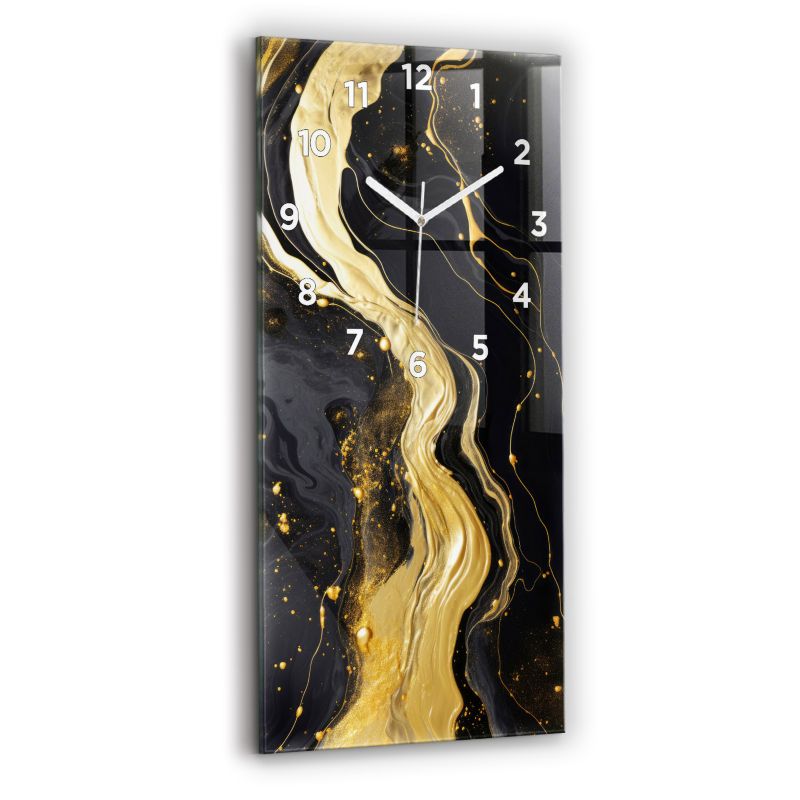 Zegar z białymi wskazówkami Wallfluent 30x60 cm Złoty marmur Szklany 1 szt.