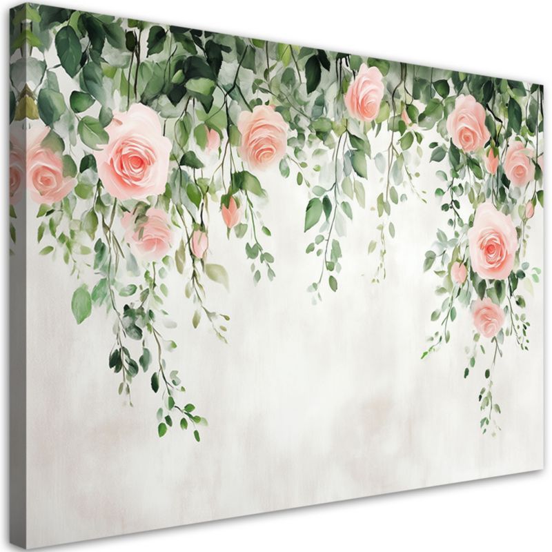 Obraz do salonu sypialni Feeby Wiszące róże kwiaty zielone liście beton 100x70cm 1szt