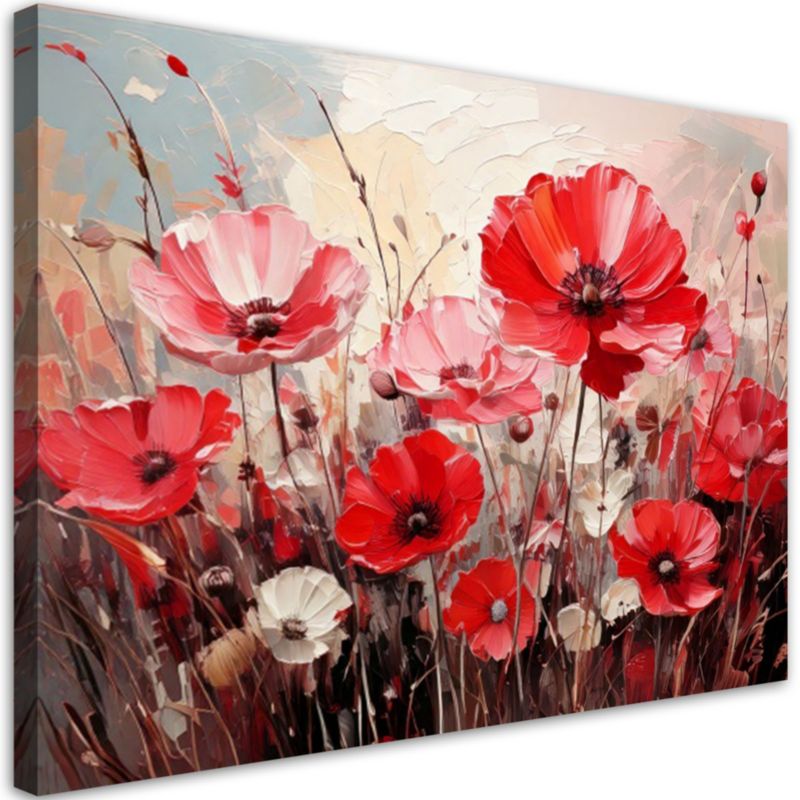Obraz do salonu sypialni jak malowany Feeby Polne różowe czerwone kwiaty 120x80cm 1szt