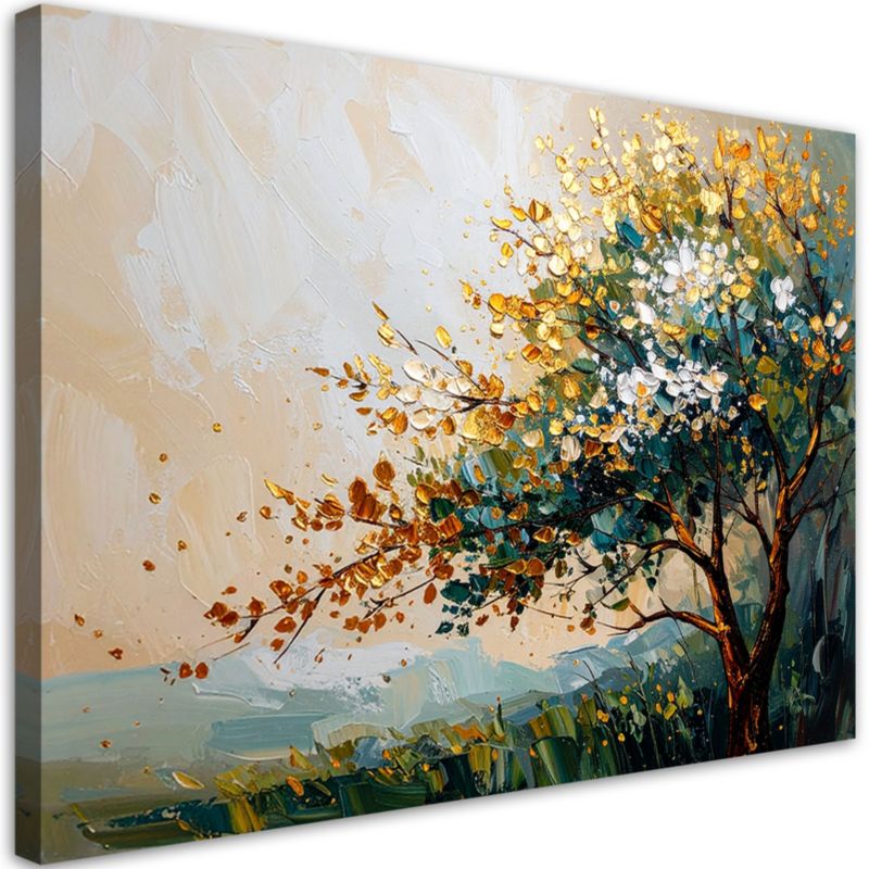 Obraz do salonu sypialni biura Feeby Drzewo Liście Krajobraz w beżu 90x60cm 1szt