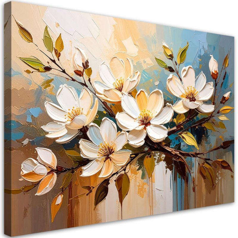 Obraz nowoczesny do salonu sypialni Feeby Białe Kwiaty Gałązki Natura 120x80cm 1szt