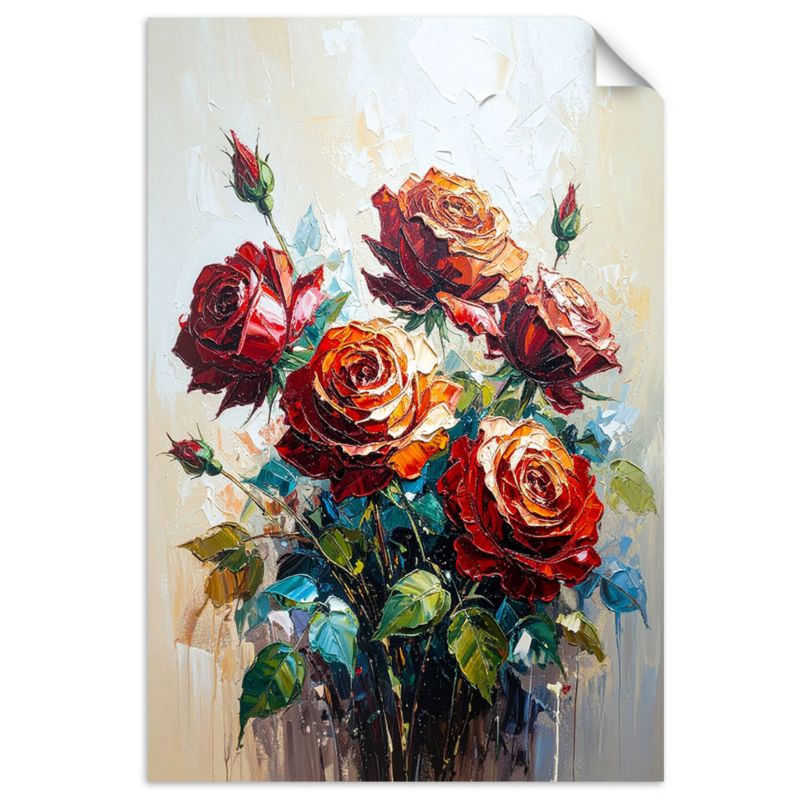 Naklejka na ścianę do salonu sypialni Feeby Czerwone Róże Kwiaty imitacja farby 90x130cm 1szt