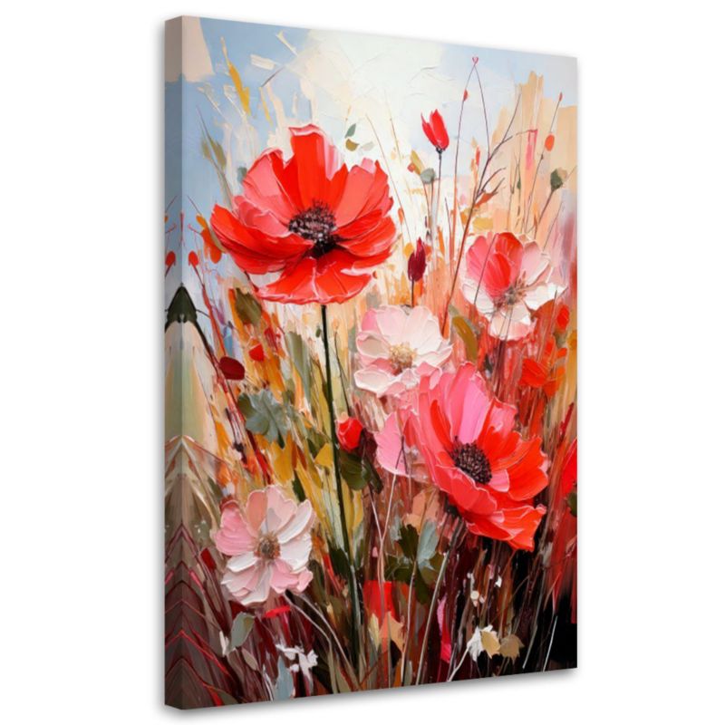 Obraz do salonu Feeby Kwiaty Polne Akwarela Czerwony Natura 80x120cm 1szt