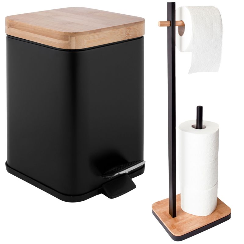 Zestaw Yoka Home: Kosz na śmieci & Stojak na papier toaletowy Black Bamboo - 1 szt.