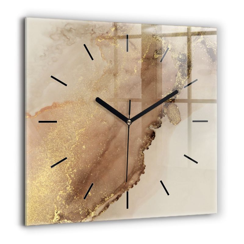 Zegar szklany czarne wskazówki Wallfluent 60x60 cm Beżowa sztuka nowoczesna 1 szt.