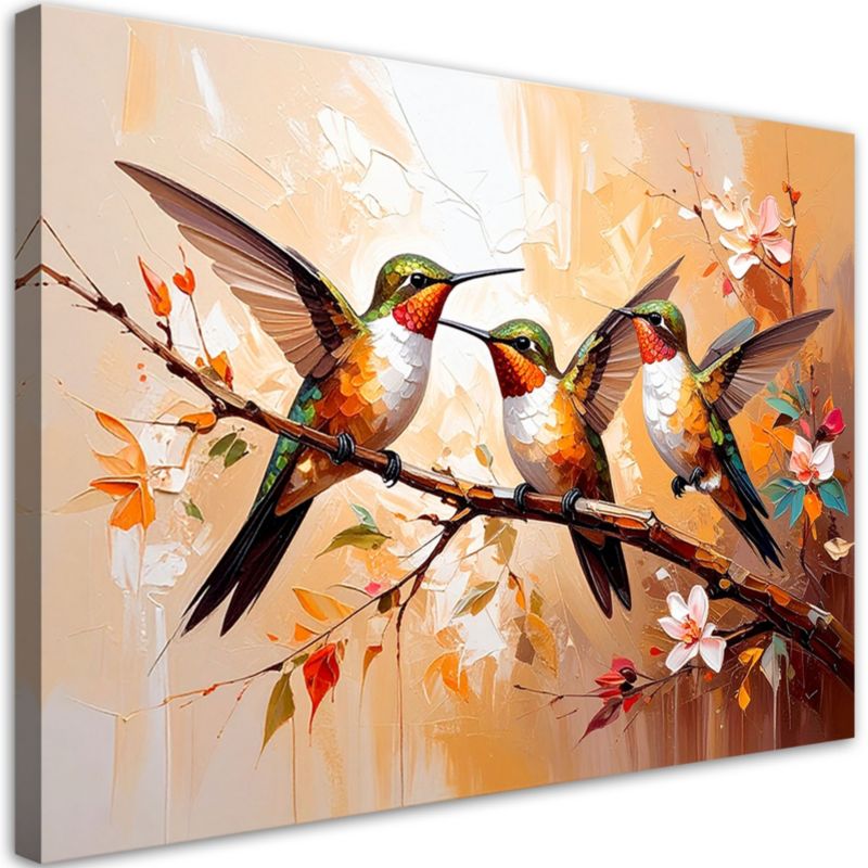 Obraz nowoczesny Feeby Kolorowe Kolibry Ptaki na beżowym tle 120x80cm 1szt