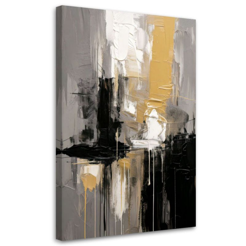 Obraz do salonu Feeby Abstrakcja Modern Szaro Złoto Black Paint 60x90cm 1szt