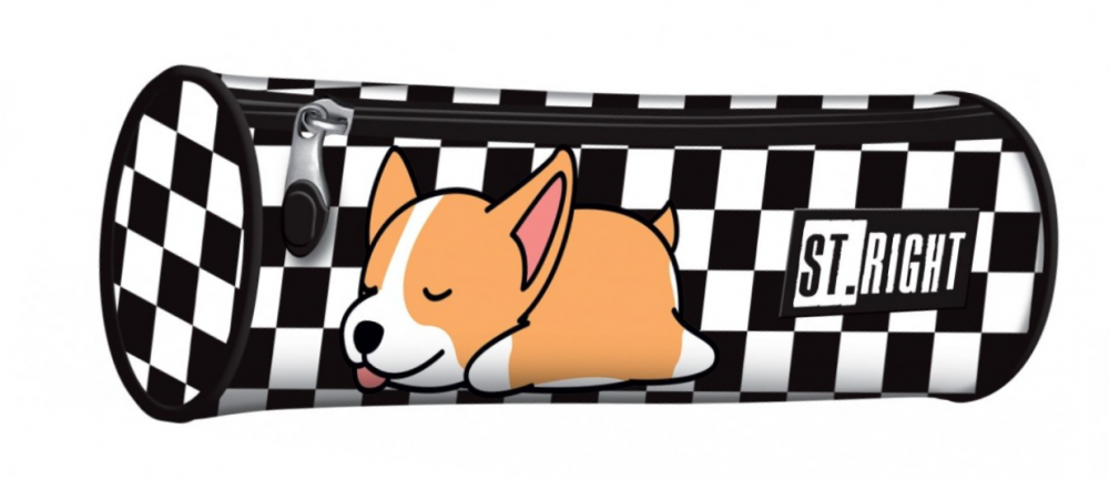 Piórnik tuba St.Right PU1 Sleepy Corgi, bez wyposażenia, 23x9.5x6cm, biało-czarny